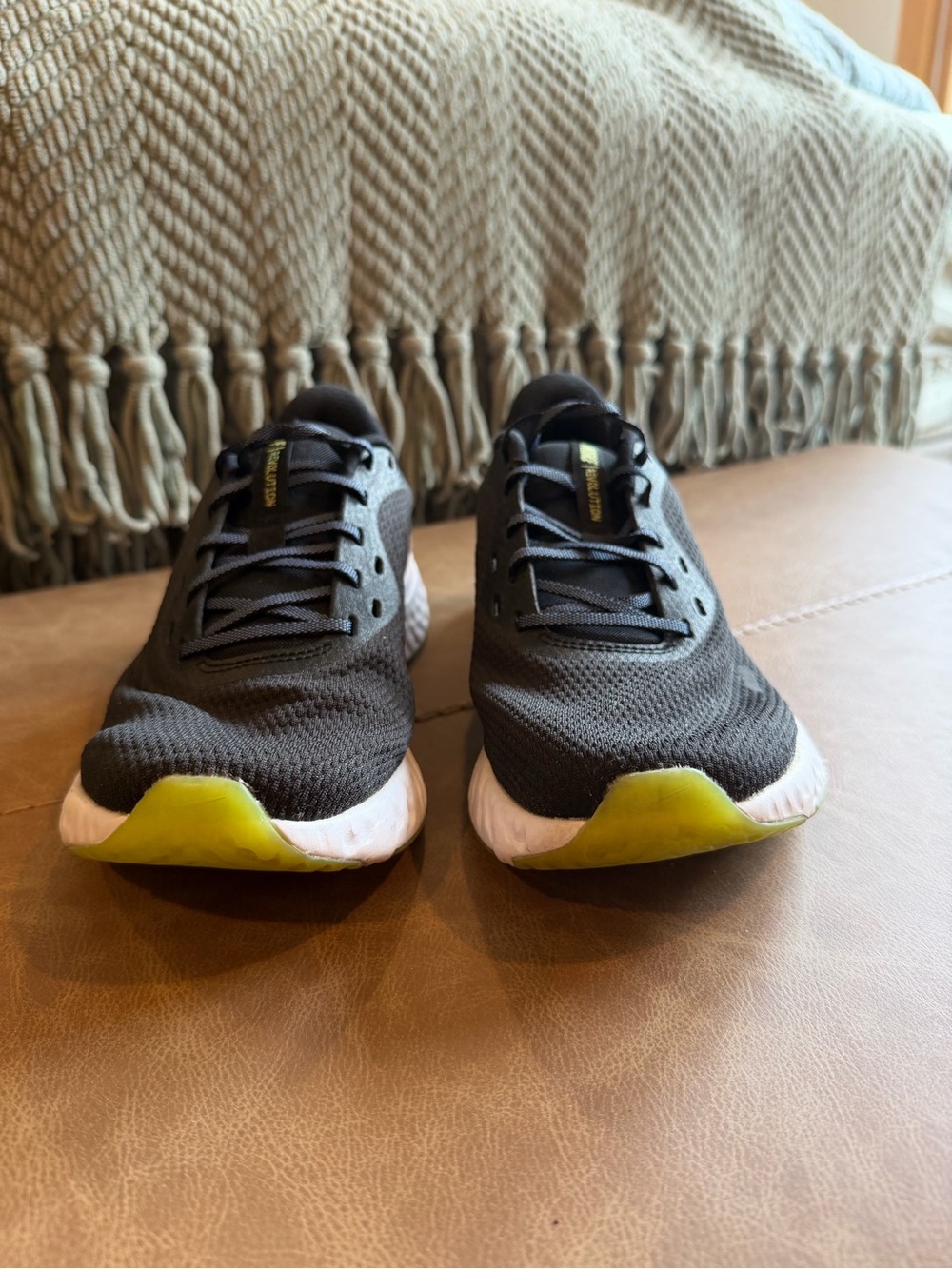 Nike Black Athletic Shoes with Yellow Toe Accents